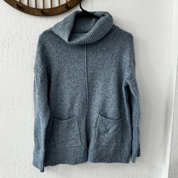 Soft Surroundings Sweaters - Soft Surroundings Heathered Wool Blue Turtleneck Tunic Sweater Pockets Relaxed S